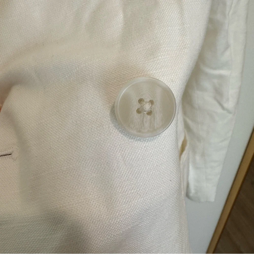 GAP Linen Blend White Double-Breasted Tie Waist Blazer - Picture 9 of 11